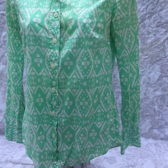 J. CREW Perfect Fit Green Print Button Down XXS - Picture 4 of 8